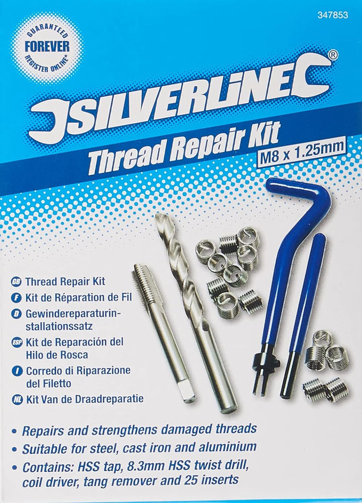 Silverline 347853 Gewindereparatursatz, Helicoil-Typ M8 x 1,25 mm