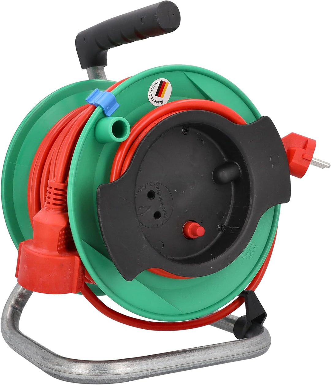 as - Schwabe Gerätekabeltrommel 50 m H05VV-F 3G1,5, Anschlussleitung 1,5 m mit Schutzkontaktstecker,