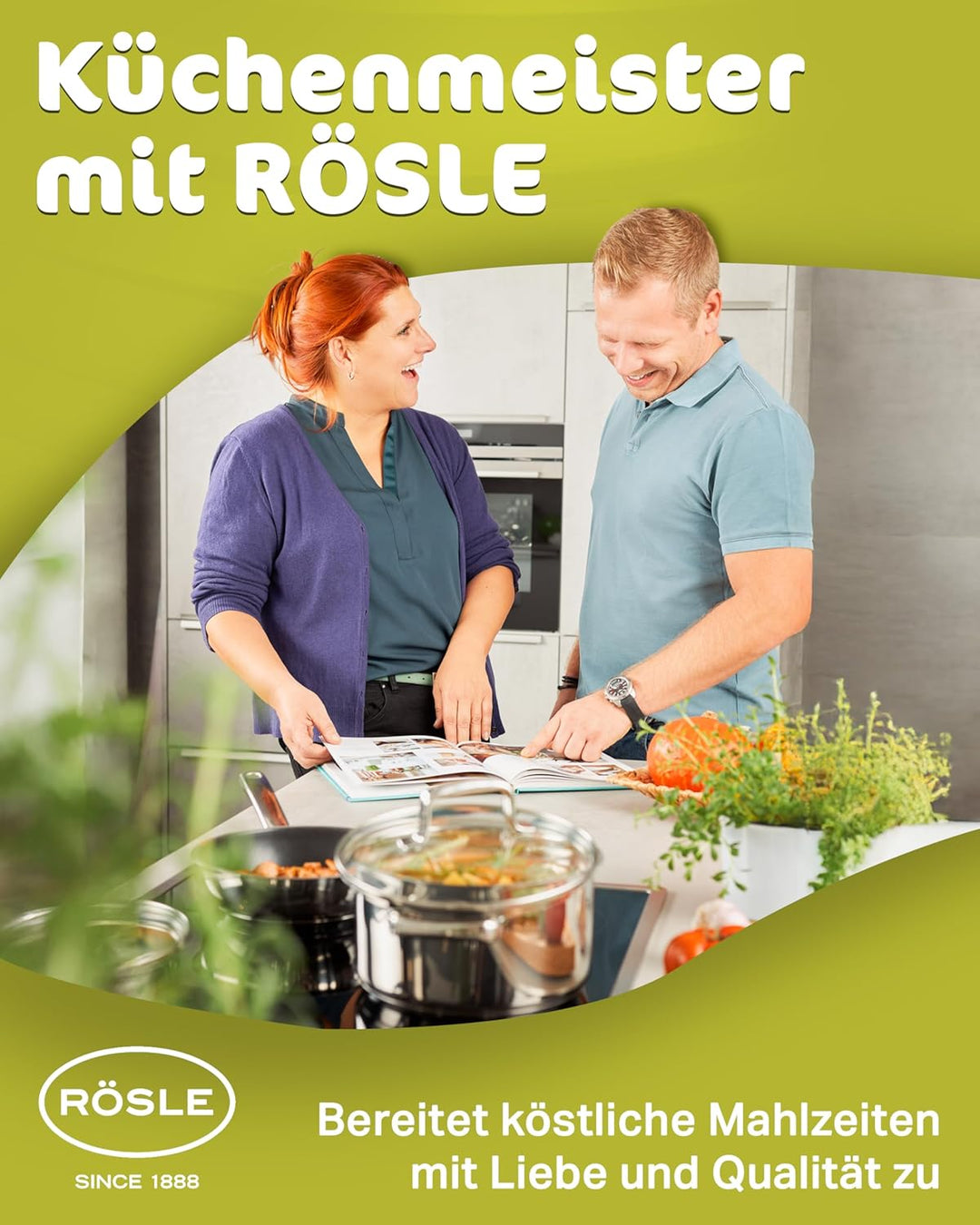 RÖSLE Moments Topfset Induktion 5-tlg. – Edelstahl Kochtopfset mit Aluminiumkern, 3 Töpfe, 1 Kassero