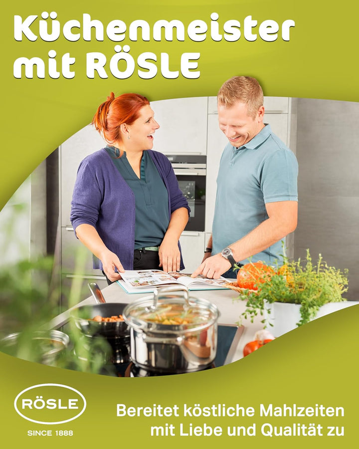 RÖSLE Moments Topfset Induktion 5-tlg. – Edelstahl Kochtopfset mit Aluminiumkern, 3 Töpfe, 1 Kassero