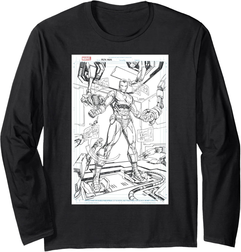 Marvel Iron Man Comic Cover Sketch Langarmshirt