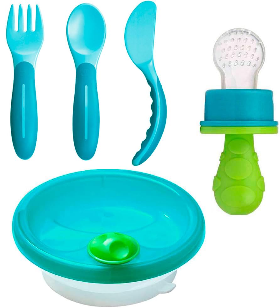 MAM Kindergeschirr - Set Neutral Warmhalteteller mit Lernbesteck MAM Cutlery Set 6+ & Primamma Fruch