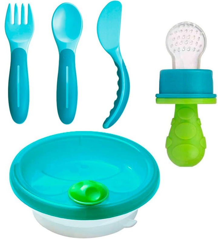 MAM Kindergeschirr - Set Neutral Warmhalteteller mit Lernbesteck MAM Cutlery Set 6+ & Primamma Fruch