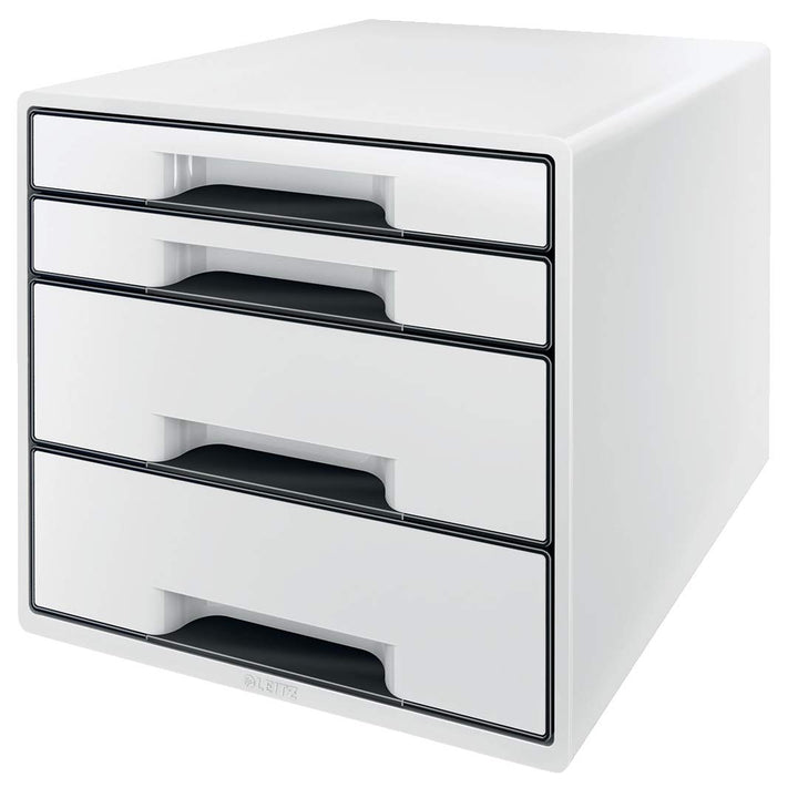 Leitz CUBE Schubladenbox mit 4 Fächern, A4, Inkl. transparentem Schubladeneinsatz, Weiss /Schwarz, W