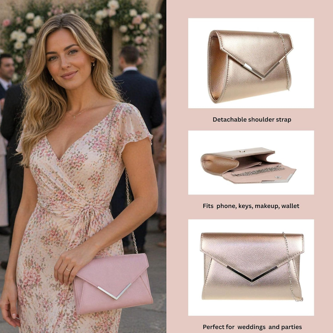 Girly Handbags Damen-Clutch aus Kunstleder mit metallischem Rahmen Champagnerfarben, Champagnerfarbe