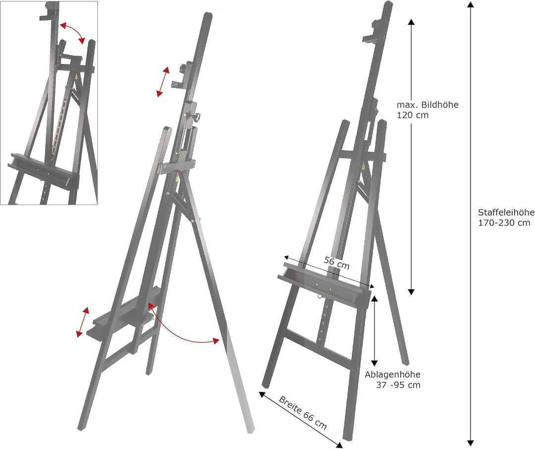 Paintersisters Akademie Staffelei ELBA, 66x230 cm klappbare Sitz- und Standstaffelei für Keilrahmen