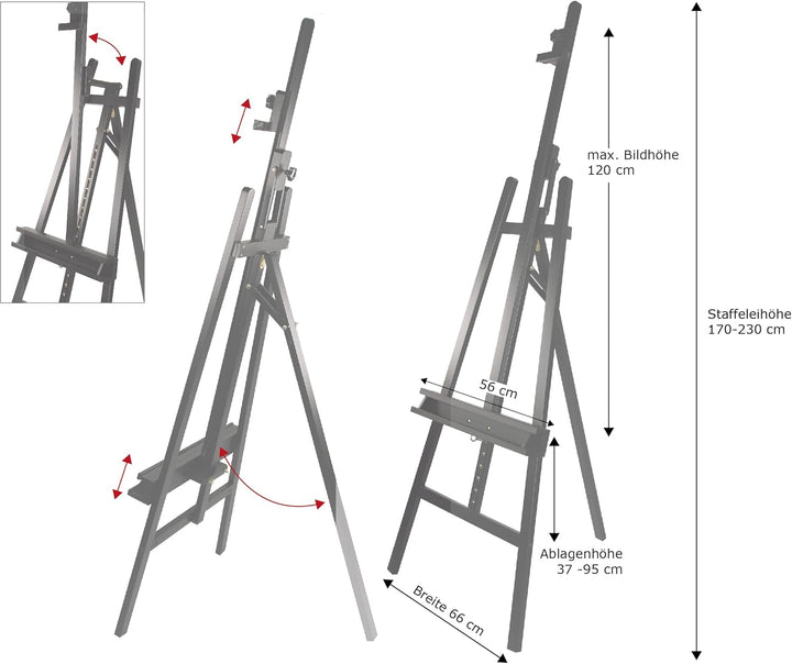 Paintersisters Akademie Staffelei ELBA, 66x230 cm klappbare Sitz- und Standstaffelei für Keilrahmen