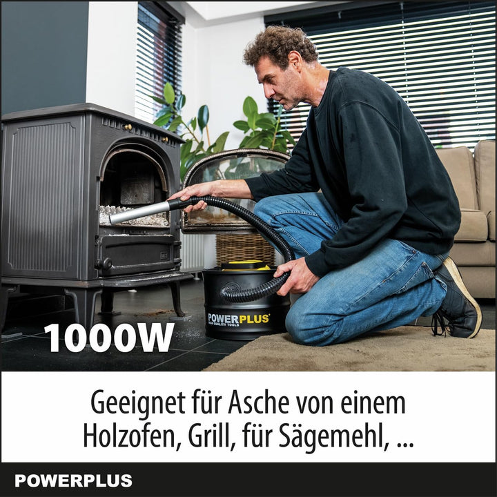 POWERPLUS elektrischer Aschesauger POWX3000-1000W Aschestaubsauger für Kamin, Ofen, Holzofen - Asche