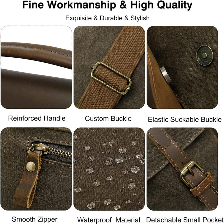 FANDARE Retro Umhängetasche Handtasche Tragetasche Schultertasche Herrentasche Segeltuch Leder Kurie