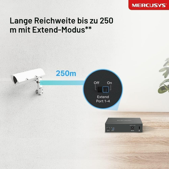 Mercusys MS105GP PoE Switch 5-Port Gigabit LAN Switch mit 4 PoE+ Ports (65 Watt, IEEE-802.3af/at PoE