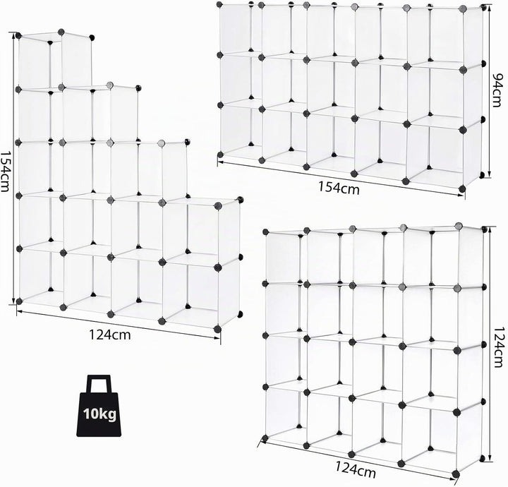 dibea Steckregal aus Kunststoff Schuhregal Aufbewahrungsregal modulares System, mit 16 Fächern á 30x