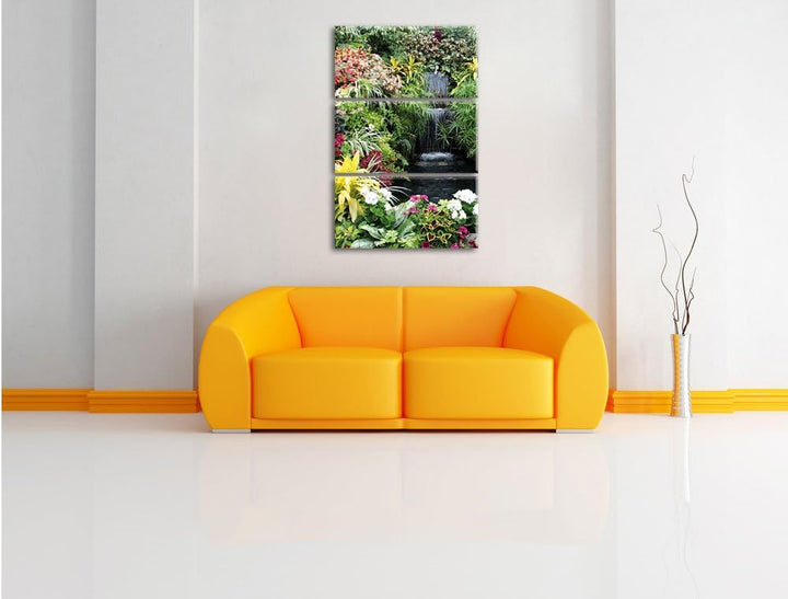 Pixxprint farbenfrohe Blumenoase 3-Teiler Leinwandbild 120x80 Bild auf Leinwand