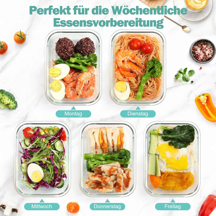 YASHE Glasbehälter mit Deckel, 12 Teile Stapelbar & Luftdicht Meal Prep Boxen Glas für Spülmaschine,