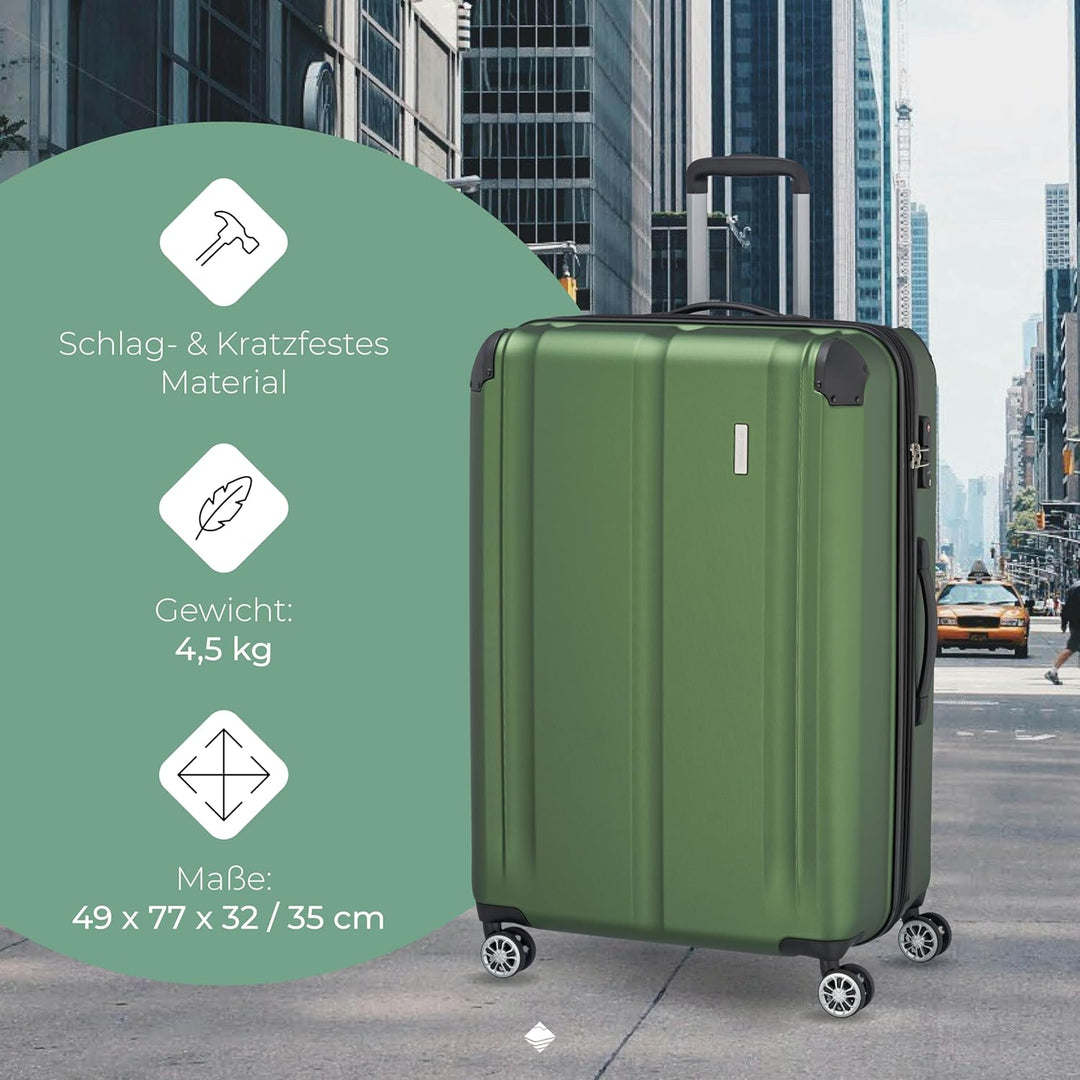 Travelite 4-Rad Koffer L mit TSA Schloss + Dehnfalte, Gepäck Serie CITY: Robuster Hartschalen Trolle