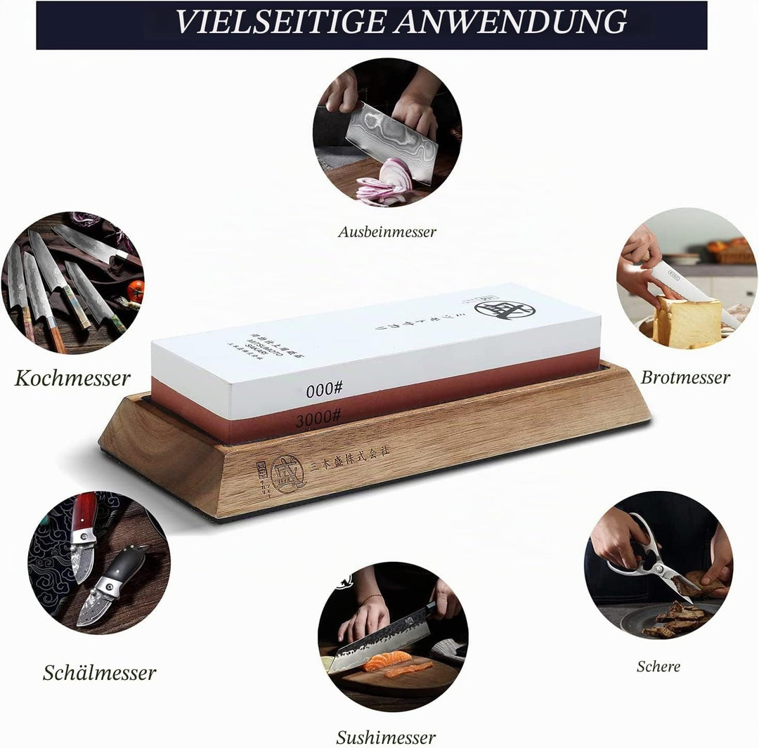 MITSUMOTO SAKARI Japanische Schleifstein Messer, Wetzstahl für professionelle Küchenmesser, 1000/300