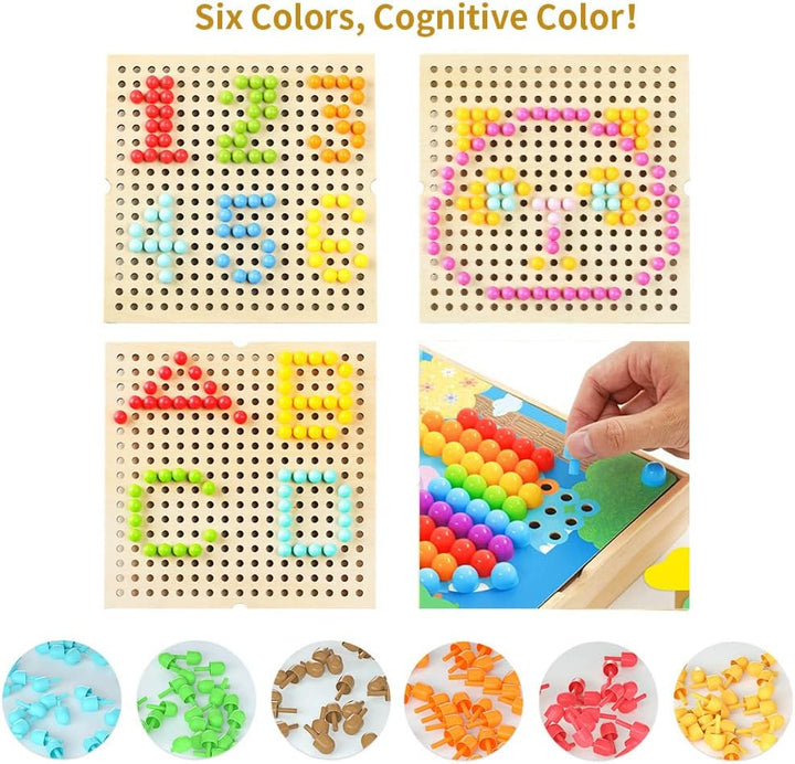 Gohytal Mosaik Steckspiel für Kinder, Spielzeug ab 2 3 4 5 Jahre Holz Mosaik Bastelset Kinder Pegboa