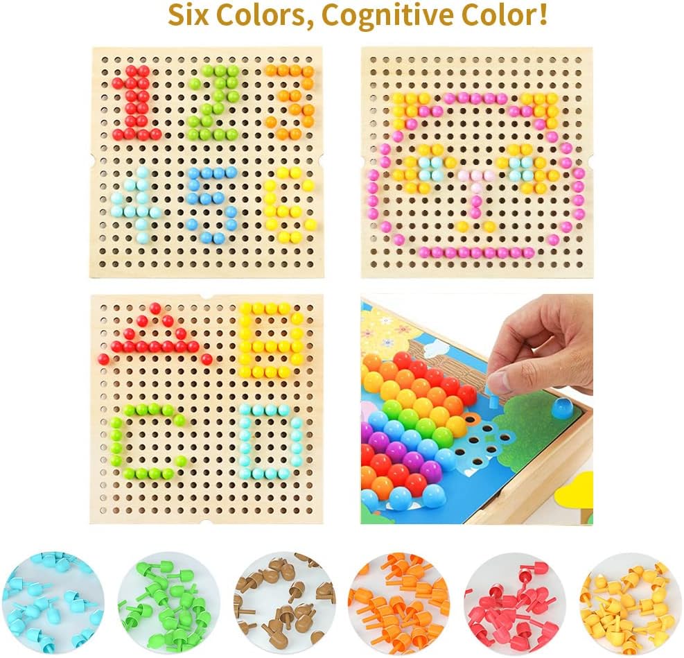 Gohytal Mosaik Steckspiel für Kinder, Spielzeug ab 2 3 4 5 Jahre Holz Mosaik Bastelset Kinder Pegboa