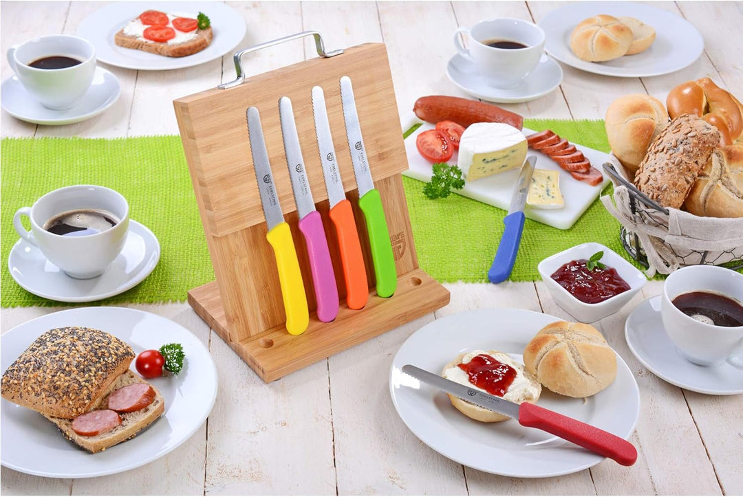 GRÄWE Magnet-Messerhalter Bambus mit Brötchenmessern bunt Bunt 6er Messerset inkl. Messerblock, Bunt
