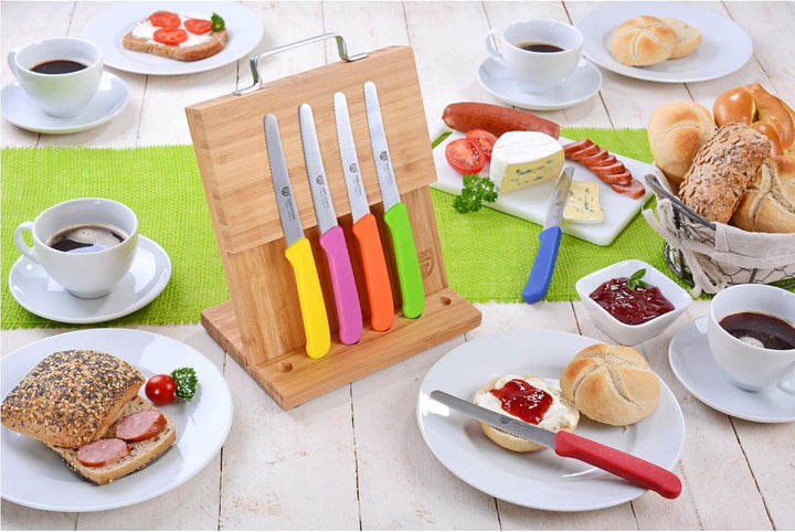 GRÄWE Magnet-Messerhalter Bambus mit Brötchenmessern bunt Bunt 6er Messerset inkl. Messerblock, Bunt
