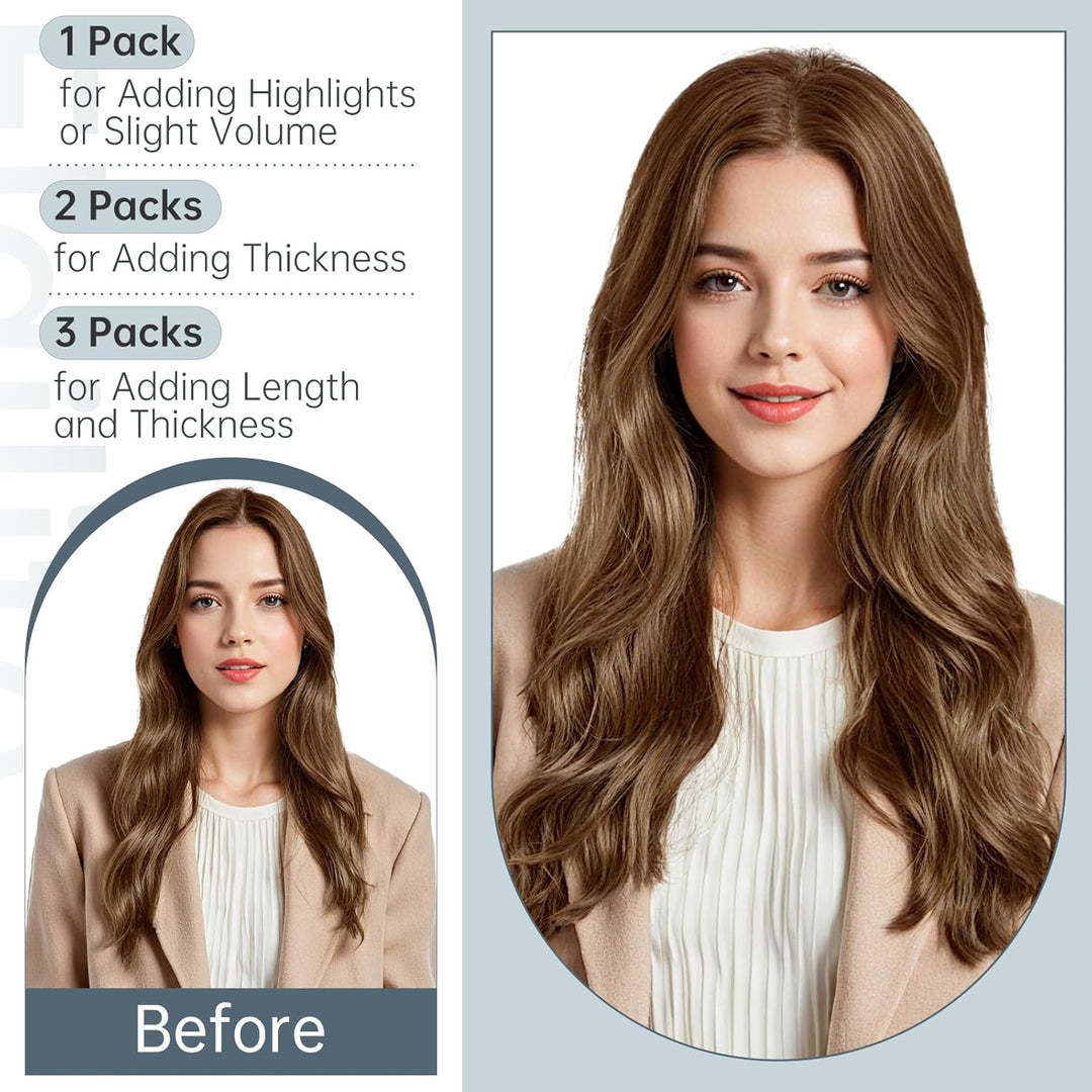Elailite Echthaar Extensions Tape in #6 Mittelbraun 20 stück Invisible Kleber Haarverlängerung Klebe