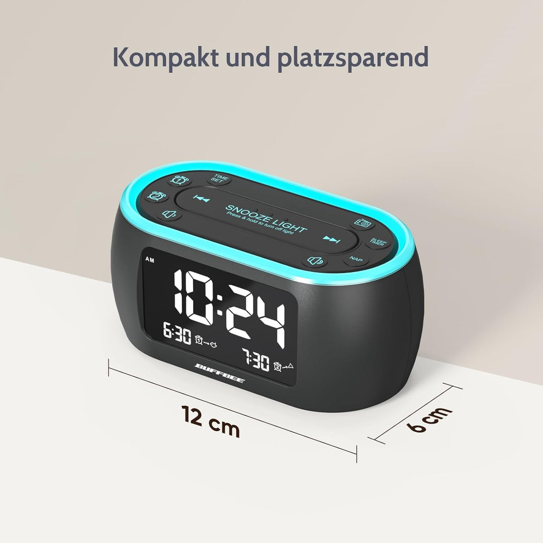 BUFFBEE Nachttisch-Wecker-Radio mit 7-Farben, Dual-Alarm, Snooze, Dimmer, USB-Ladegerät, Nap Timer,