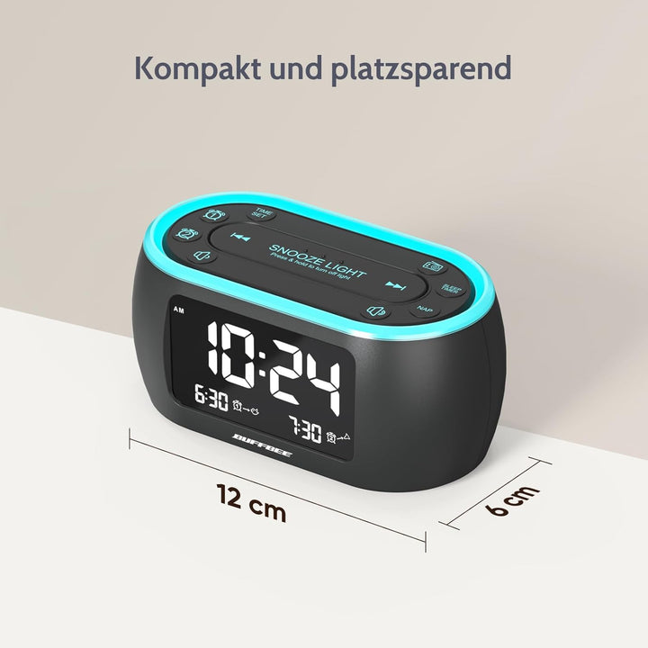 BUFFBEE Nachttisch-Wecker-Radio mit 7-Farben, Dual-Alarm, Snooze, Dimmer, USB-Ladegerät, Nap Timer,