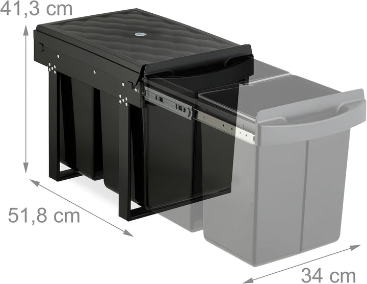 Relaxdays Einbaumülleimer, 2 Fächer, 2X 20 l, HxBxT: 41,3 x 34 x 51,8 cm, ausziehbar, Müllsystem Unt