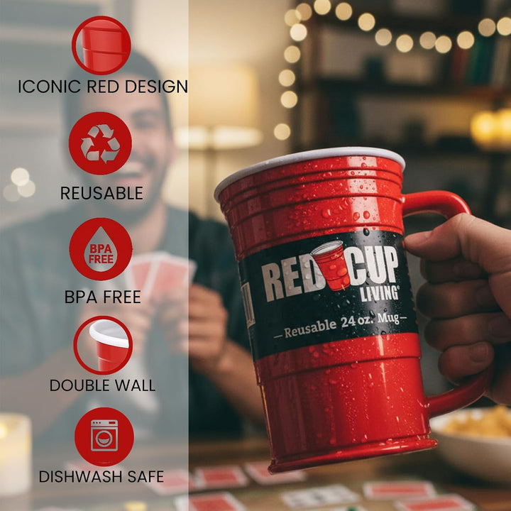 Red Cup Living Wiederverwendbare Plastik-Kaffeetasse und Bierbecher – Grosse 24 oz rote Plastikbeche
