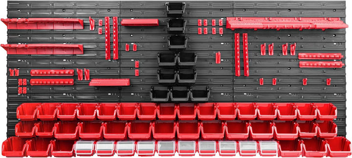 Lagersystem Werkstattregal | 172 x 78 cm | 56 stck. Box | Wandregal mit Werkzeughalterungen und Stap