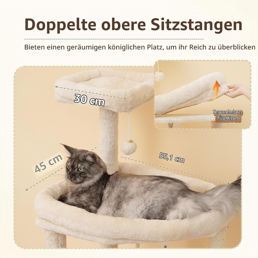Heybly Kratzbaum, 163 cm Hoher Stabiler Katzenbaum Mit Verbreiterter Basis, Grossen Liegeflächen, Ex