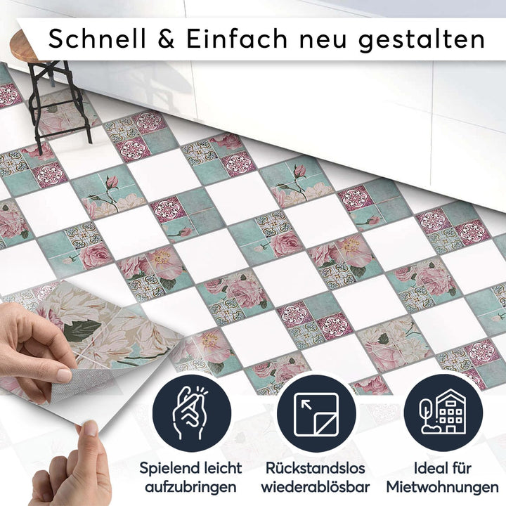 Fliesen Mosaik [ Fliesen Folie für Boden ] - Sticker Aufkleber Folie für Bodenfliesen - Bad oder Küc