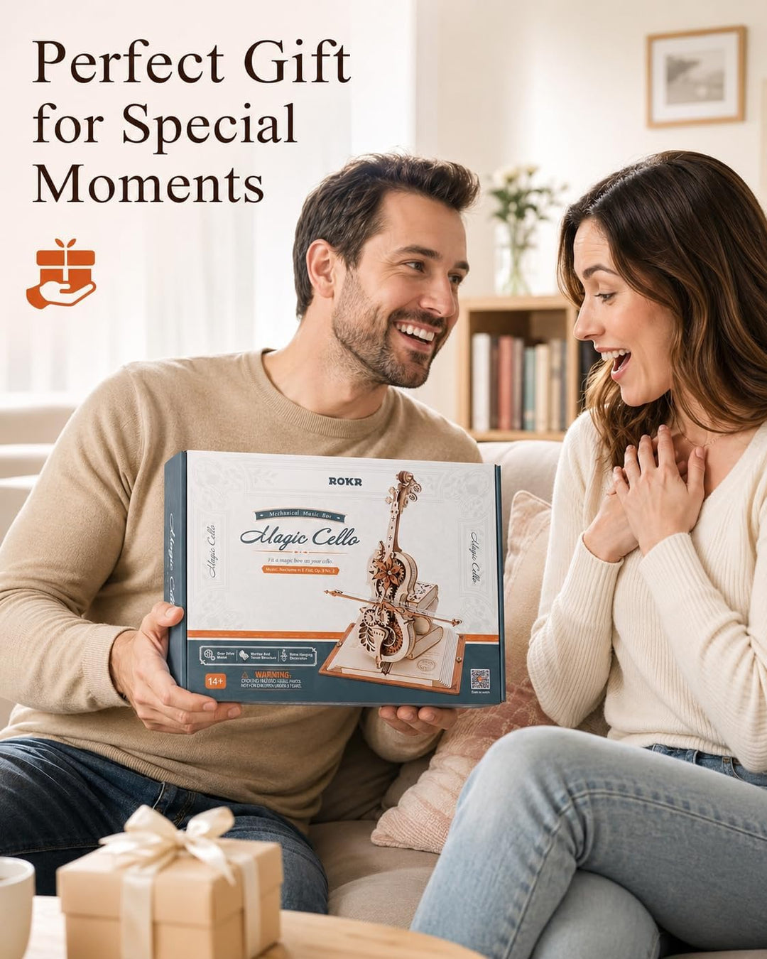 ROKR 3D Holz Puzzle Modellbausatz Spieluhr, DIY Holzpuzzle Magisches Cello Geschenke und Dekoration