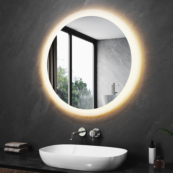 SONNI LED Badspiegel Rund 60cm – Wandspiegel mit Beleuchtung, 3 Farbtemperaturen, Dimmbar, Anti-Besc