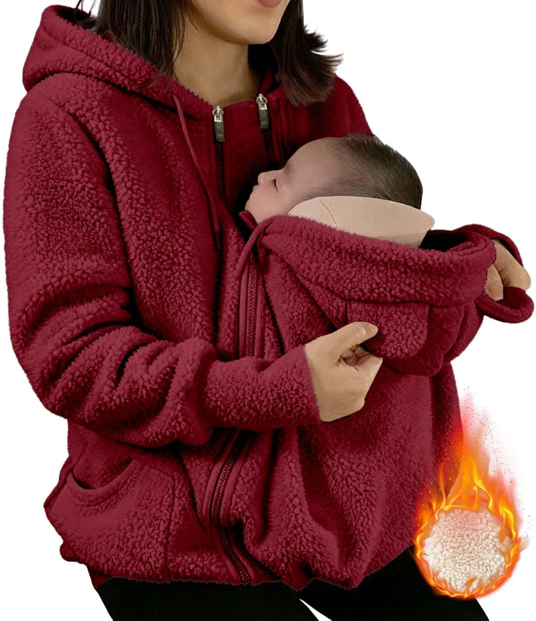 Umstandsjacke mit Babyeinsatz Warm Teddy Fleecejacke Umstands Baumwolljacke Winter Umstandsmode 2 in