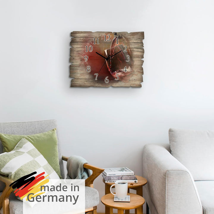 ARTLAND Wanduhr ohne Tickgeräusche aus Holz Funkuhr 40x30 cm Rechteckig Lautlos Wein Rotwein Bildmal