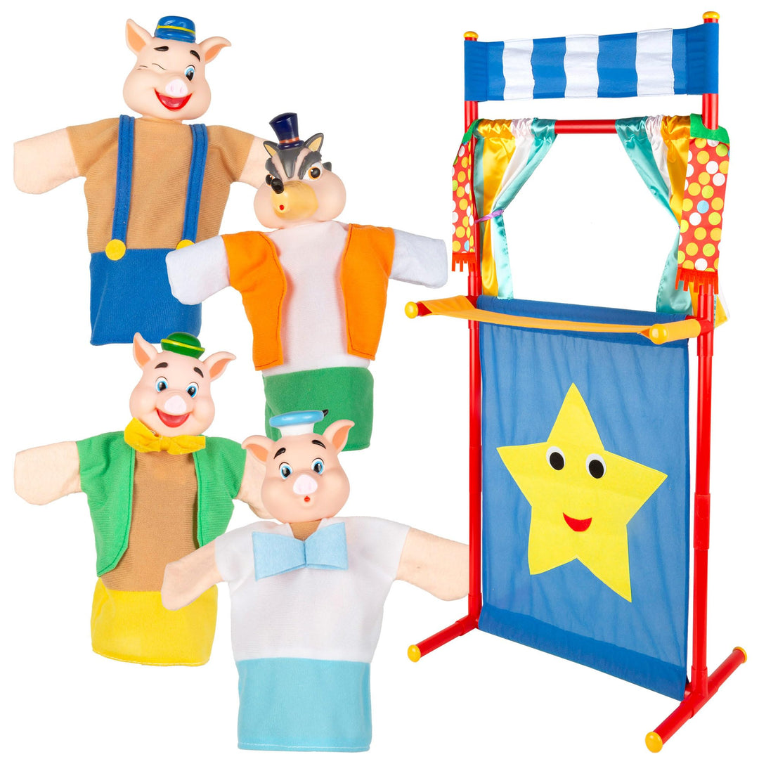 ColorBaby Cucu Show Theater-Set, Puppen, 25 cm, 4 Puppen, Märchenfiguren, weiches und sicheres Mater