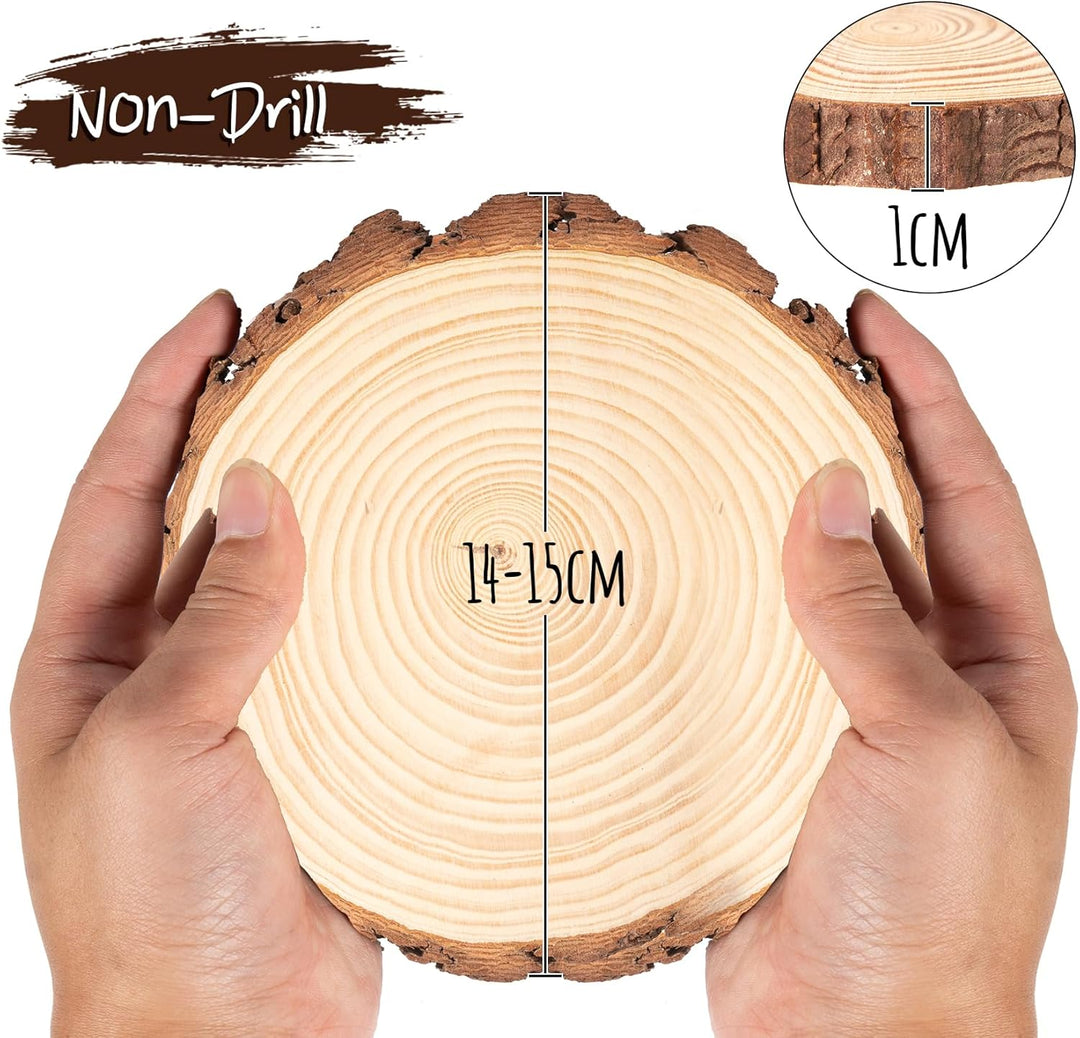 Holzscheiben 10er Set 14-15 cm Runde Baumscheiben ohne Loch für DIY Basteln, Hochzeit und Weihnachts