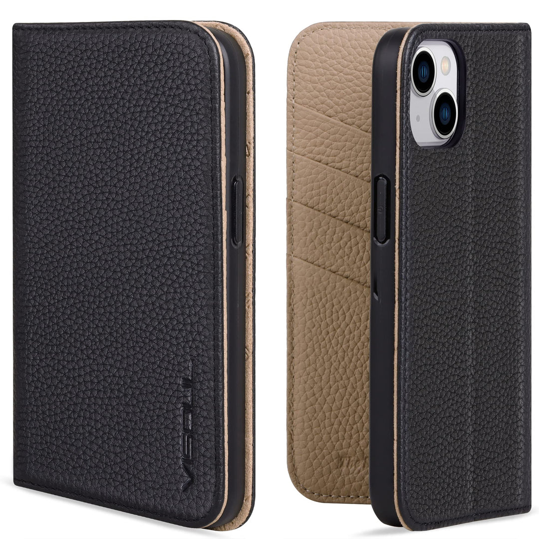 VISOUL Hülle für iPhone 14 Plus, Schutzhülle [Erstklassiges Rindsleder] [Schützt vor Stoss] [Kartenf