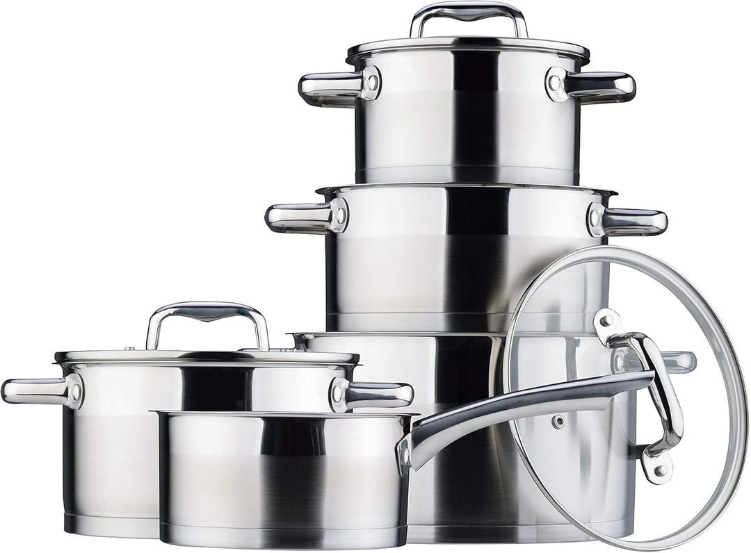 Linnuo Topfset Induktion Kochtopf Set Edelstahl Töpfe mit Glasdeckel für alle Herde inkl Induktionsh