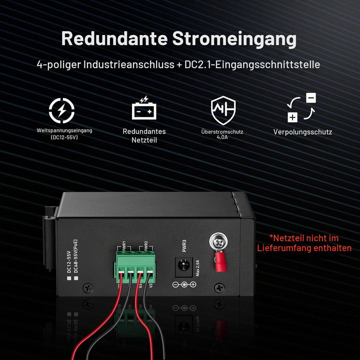 MokerLink 8-Port-Industrie-DIN-Schienenschalter, 8 x 10/100 Mbit/s Ethernet-Ports, Reichweite 250 m,