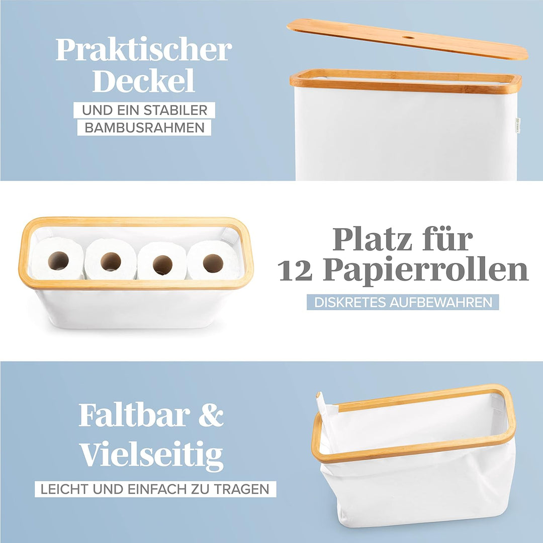 Lonbet – Eleganter Badezimmer Organizer Hellgrau - Toilettenpapier Aufbewahrung aus Bambus – antibak