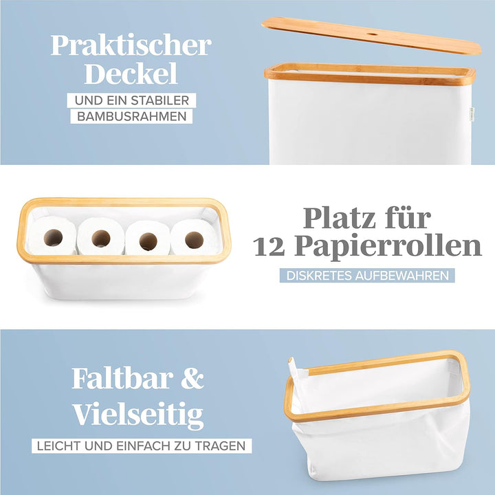 Lonbet – Eleganter Badezimmer Organizer Hellgrau - Toilettenpapier Aufbewahrung aus Bambus – antibak