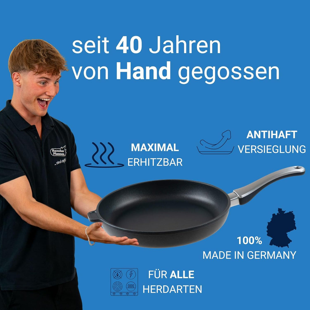 Harecker Bräterpfanne 32 cm Ø aus robustem Aluguss mit praktischen Seitengriffen | PFOA-freie Antiha