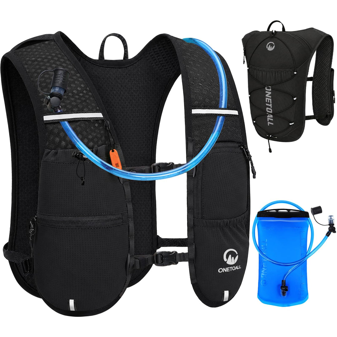 Laufweste Damen mit 500ml Trinkflasche/2L Trinkblase, Leichter Trinkrucksack Laufen Herren 6L, Runin