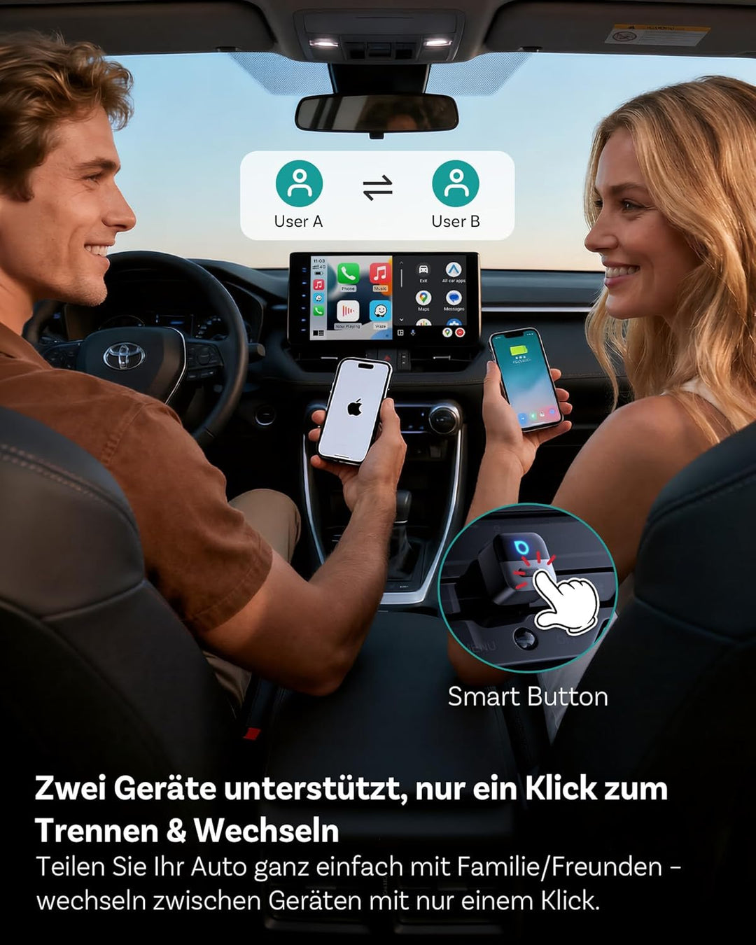 OTTOCAST Mini Pico 2026, 2-in-1 CarPlay &amp; Android Auto Wireless Adapter | Smart-Taste, Plug &amp; Play,