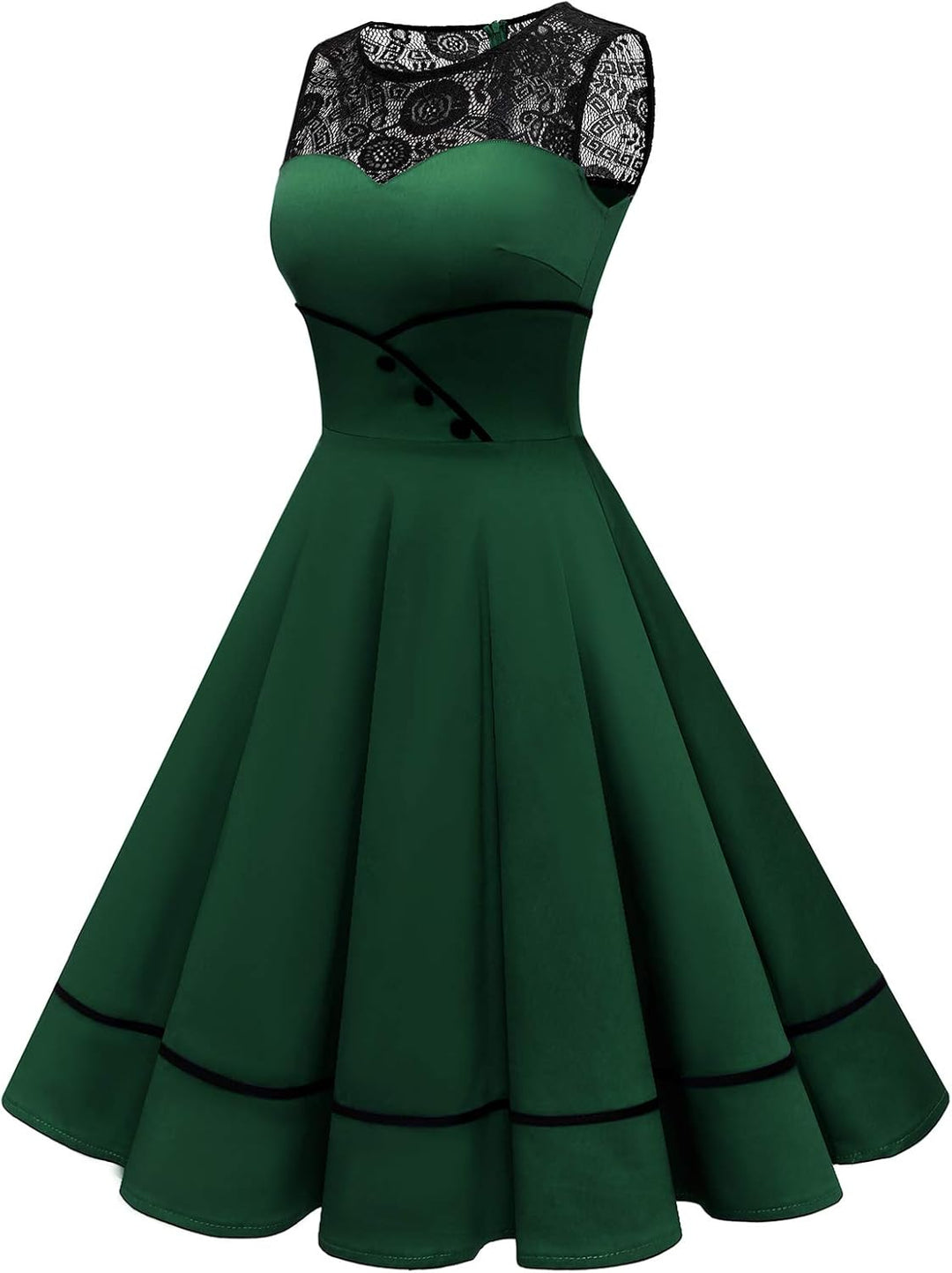 Bbonlinedress Damen Cocktailkleid Rockabilly Spitzenkleid 50er Retro Vintage Faltenrock Elegant Ärme
