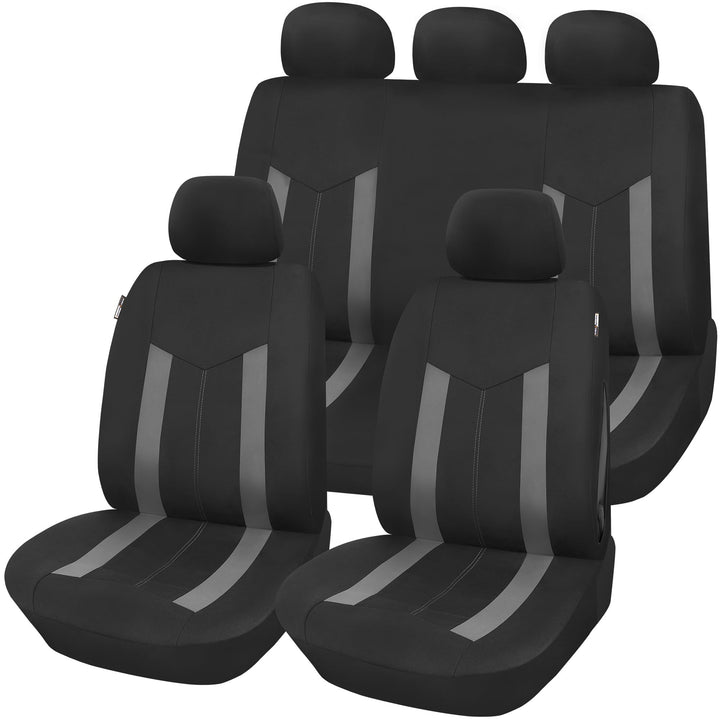 Upgrade4cars Autositzbezüge Set Universal Grau | Auto-Schonbezüge Vordersitze & Rückbank | Autositzb