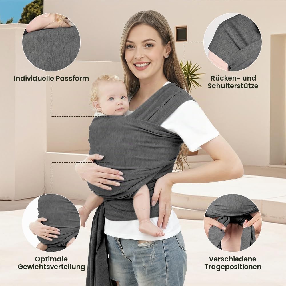 AOOWU Babytrage Tragetuch Baby Neugeborene bis 15 kg - Freihändiges Babytragetuch -Einfach Anzuziehe