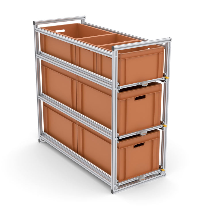Schubladensystem Wohnmobil 120 cm - Heckgarage Schublade für Euroboxen 60x40 und 30x40, 2-4 Ebenen,