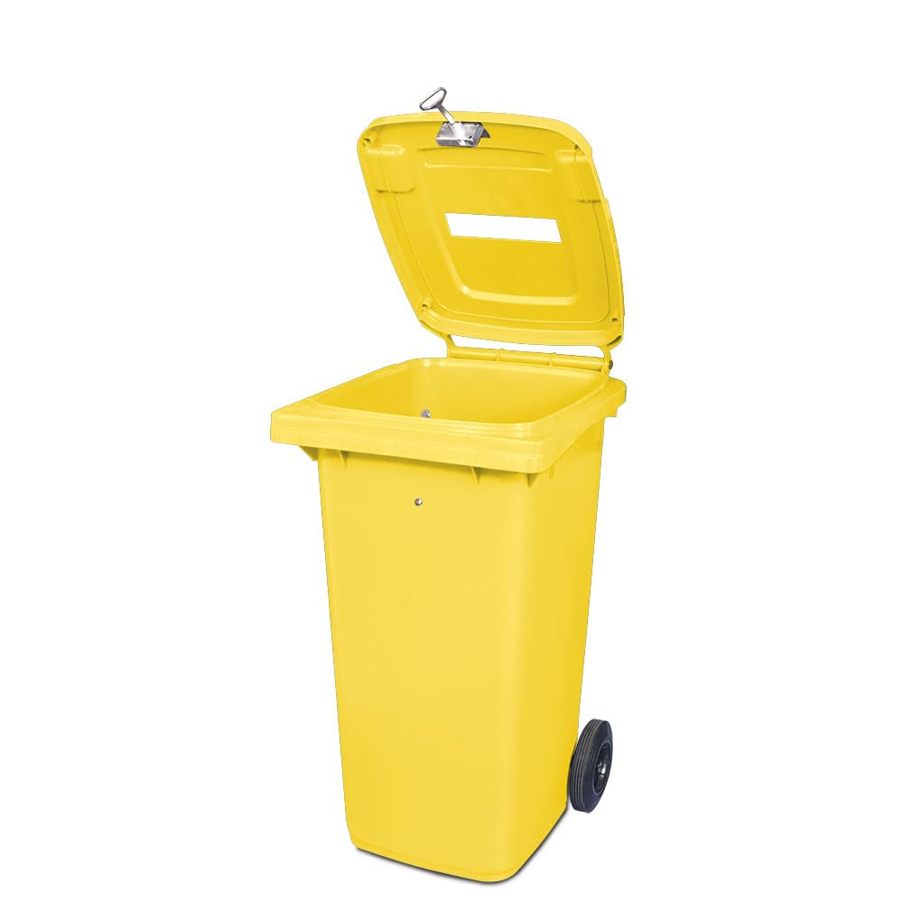 BRB 120 Liter DIN Mülltonne mit Papiereinwurf u. Dreikantschloss, BxTxH 480x550x930 mm (gelb), gelb